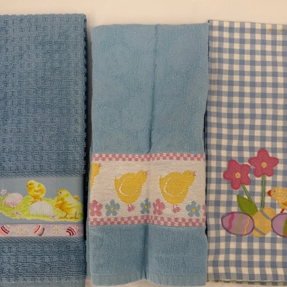 Sonoma Home Goods Kitchen Towels Easter Chick Egg Gingham 4pc Set Spring Decor